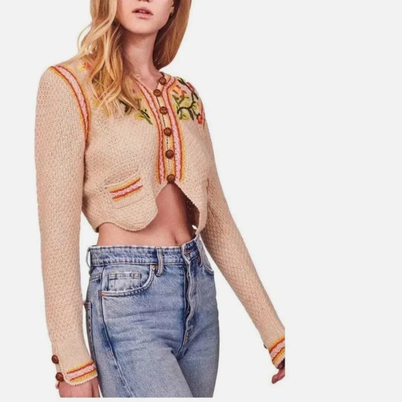 LoveShackFancy LSF Blooming Garden Vine Flynn Cropped Sweater - Picture 1 of 11